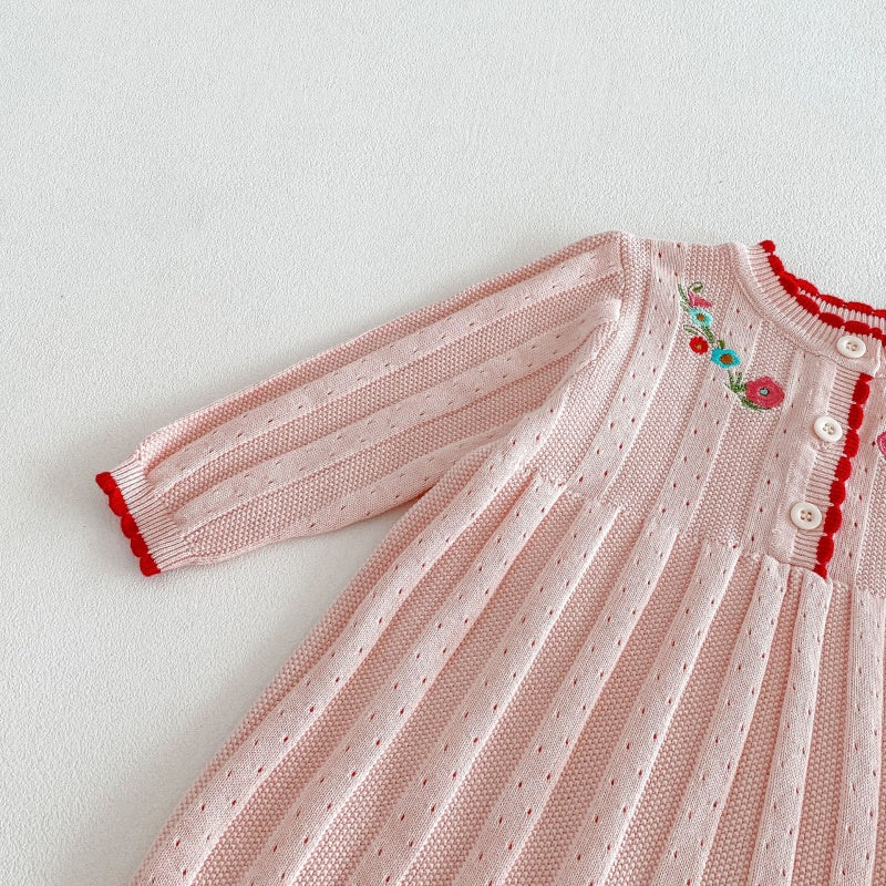 【BABY&KID】フリル襟花刺繍ニットワンピースSK104119