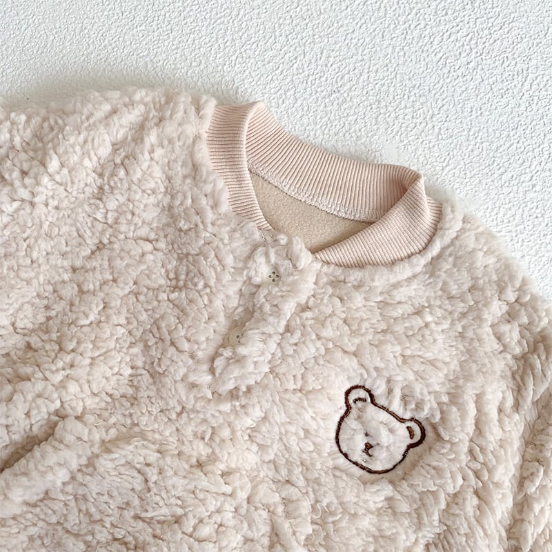 【BABY】冬新作クマ柄帽子付き起毛ロンパース　全2色SK11389