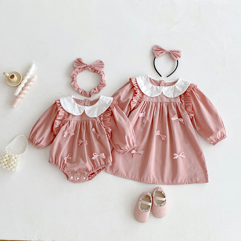 【姉妹服】立体蝶結びロンパース、ワンピースSK101114