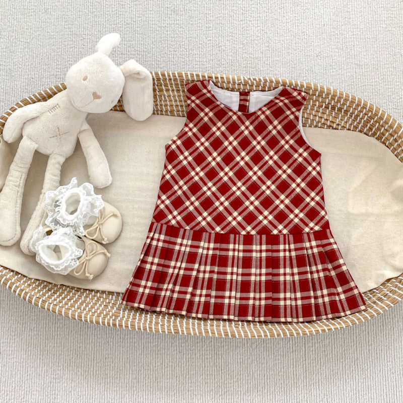 【BABY&KID】学院風チェックワンピース、さくらんぼ刺繍襟ＴシャツSK100842