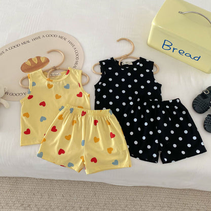 【BABY&KID】夏新作 ハート、ドットプリントセットアップSK091211