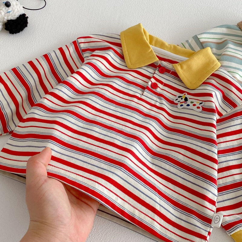 【BABY&KID】韓国風マルチボーダーPolo長袖TシャツSK104308