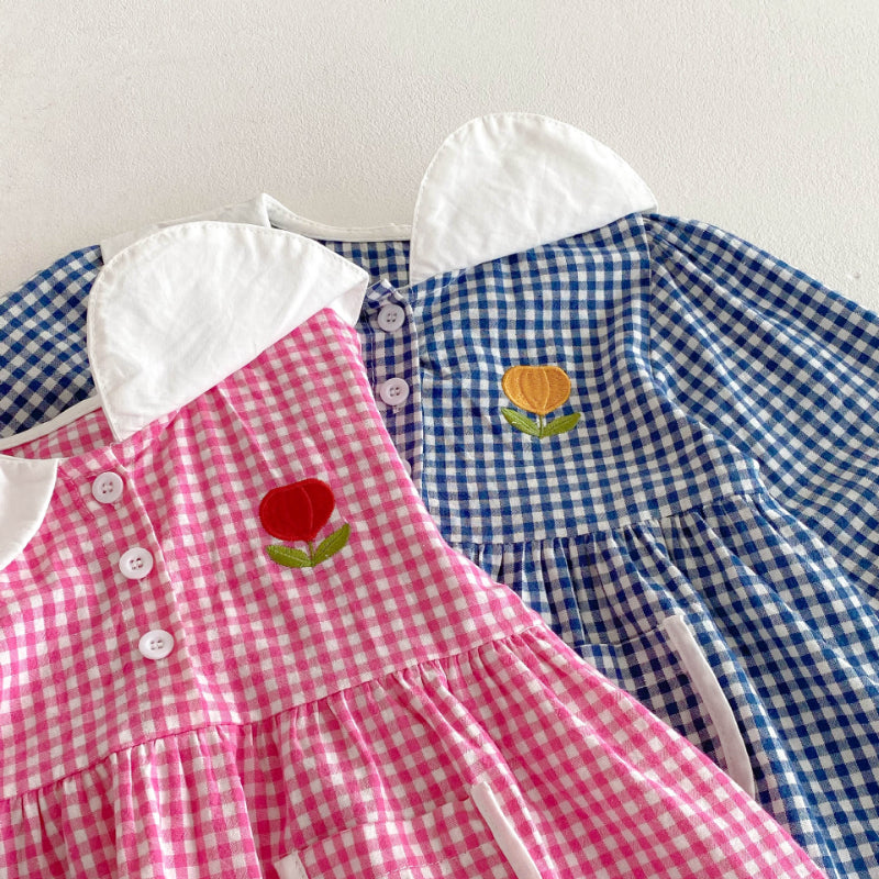 【BABY&KID】花柄刺繍チェックワンピースSK011024