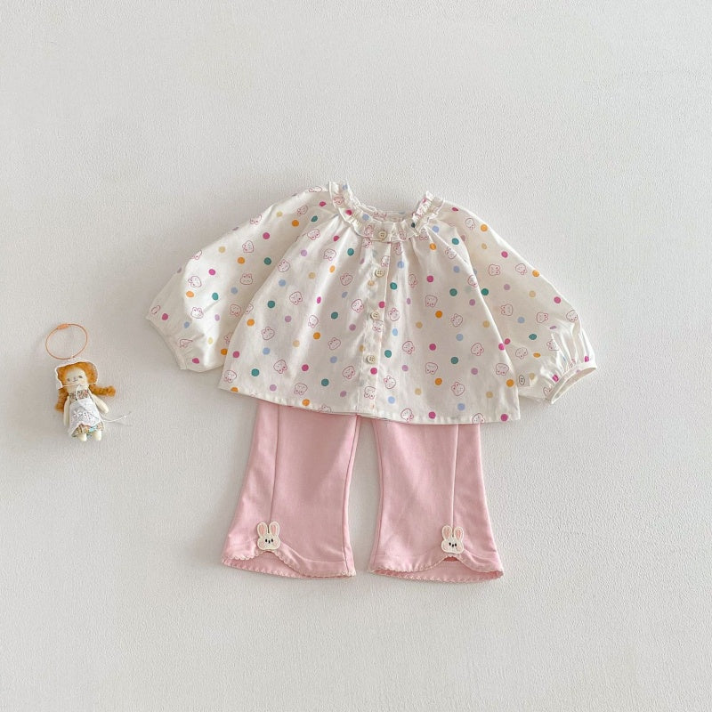 【BABY&KID】蝶結び、うさぎ、花柄プリントシャツSK104116