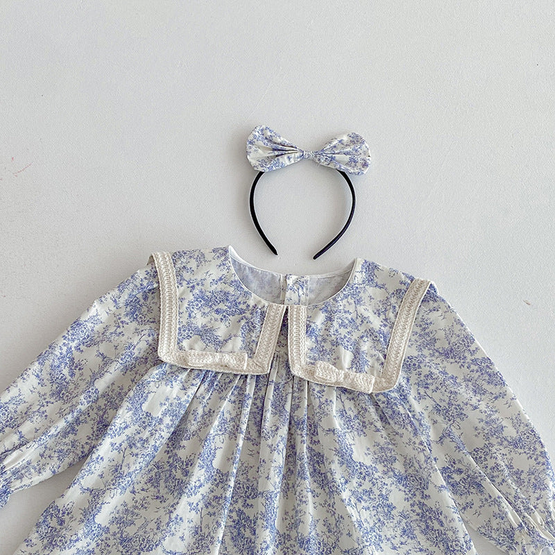 【姉妹服】蝶結び襟花柄ロンパース、ワンピースSK101109