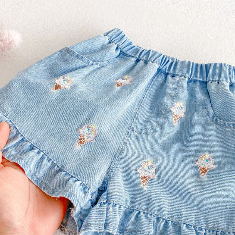 【BABY&KID】夏新作 スイートノースリーブトップス、デニムパンツSK080616