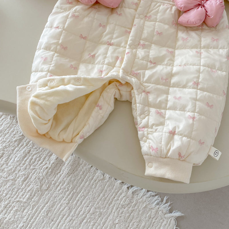 【BABY】蝶結びプリント立体フラワーカバーオールSK102926