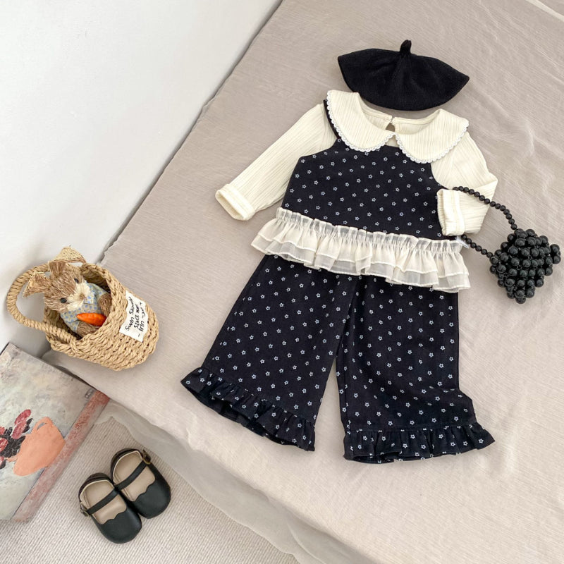 【BABY&KID】フリル裾ベスト&パンツ、レースドールカラーブラウスSK100844