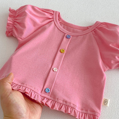 【BABY&KID】夏新作 スウィートパフスリーブTシャツSK105106