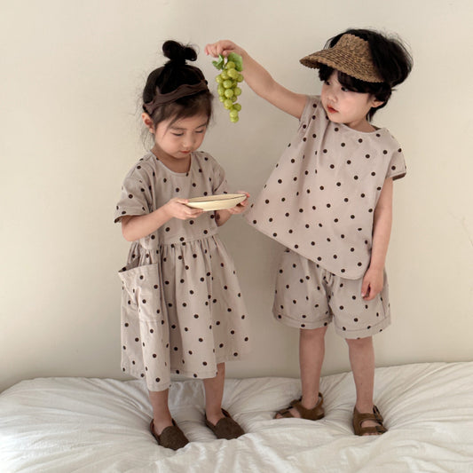 【BABY&KID】夏新作 ノースリーブドットセットアップ、ワンピースSK072109