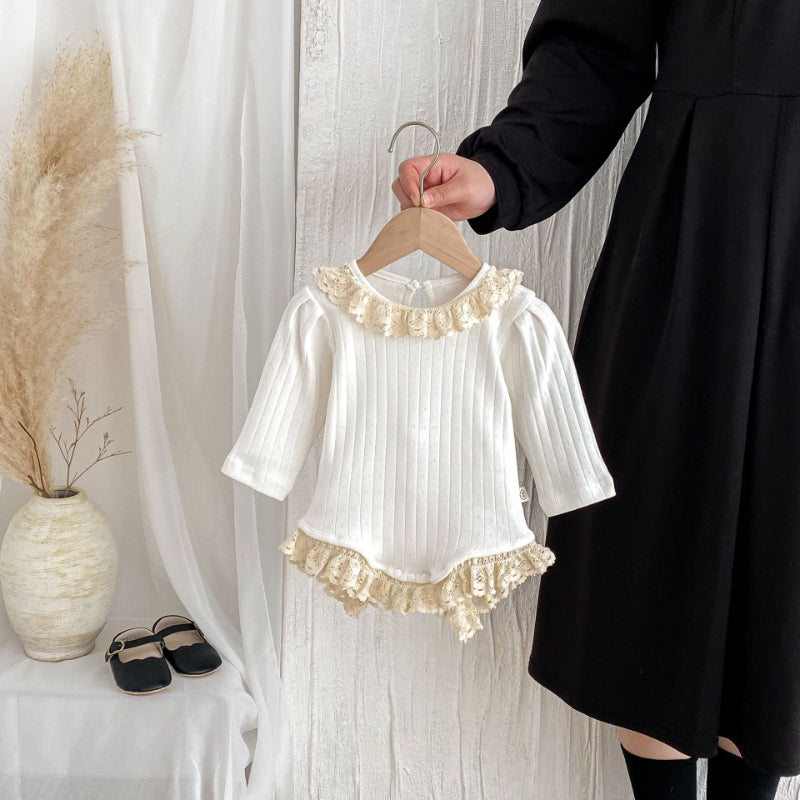 【BABY】レースクルーネックリブロンパース、レースレギンスSK100726