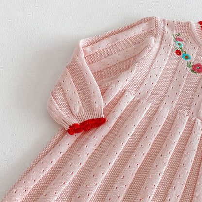 【BABY&KID】フリル襟花刺繍ニットワンピースSK104119