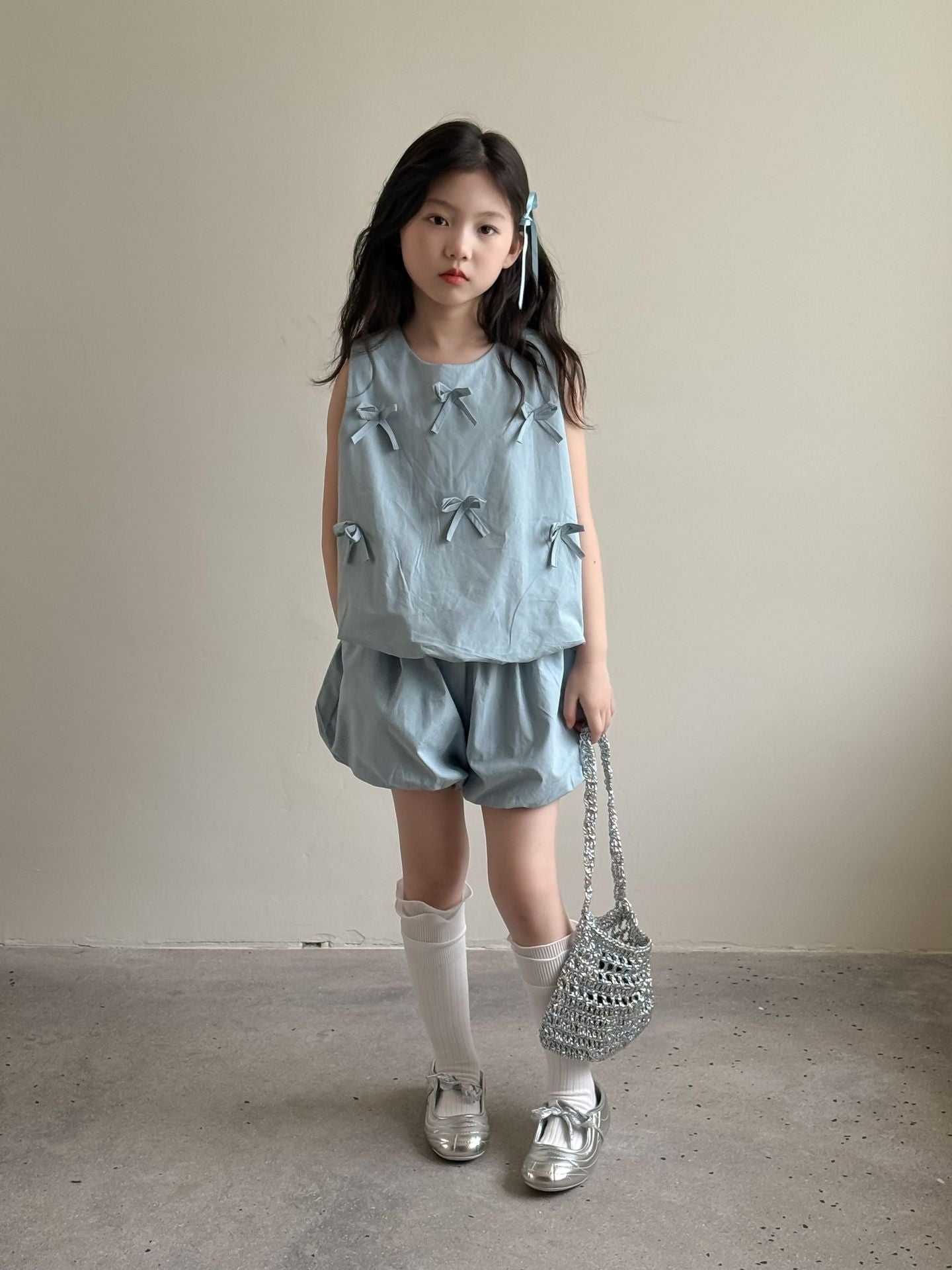 【BABY&KID】夏新作 蝶結び付きおしゃれセットアップSK091627