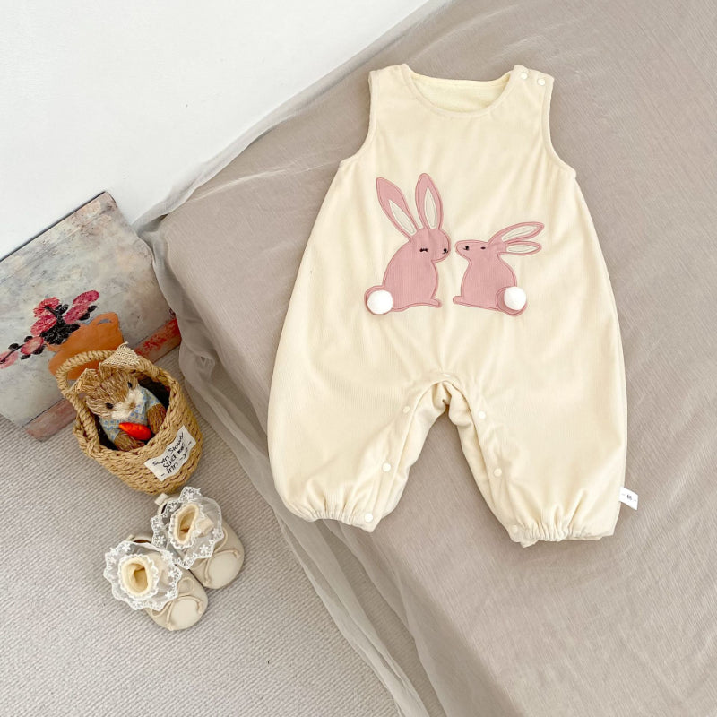 【BABY】うさぎ刺繍裏起毛サロペット、レーストップスSK101423