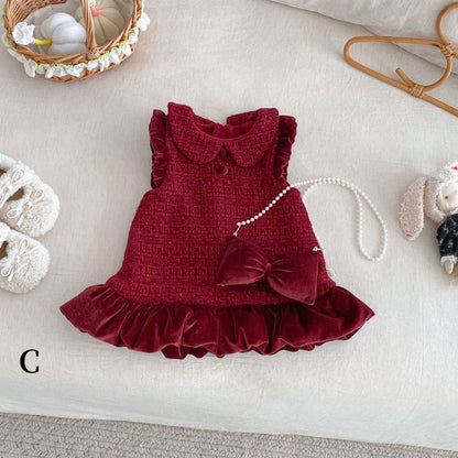 【BABY&KID】冬新作ツイード風お姫様ワンピース＆リボンアクセSK102733