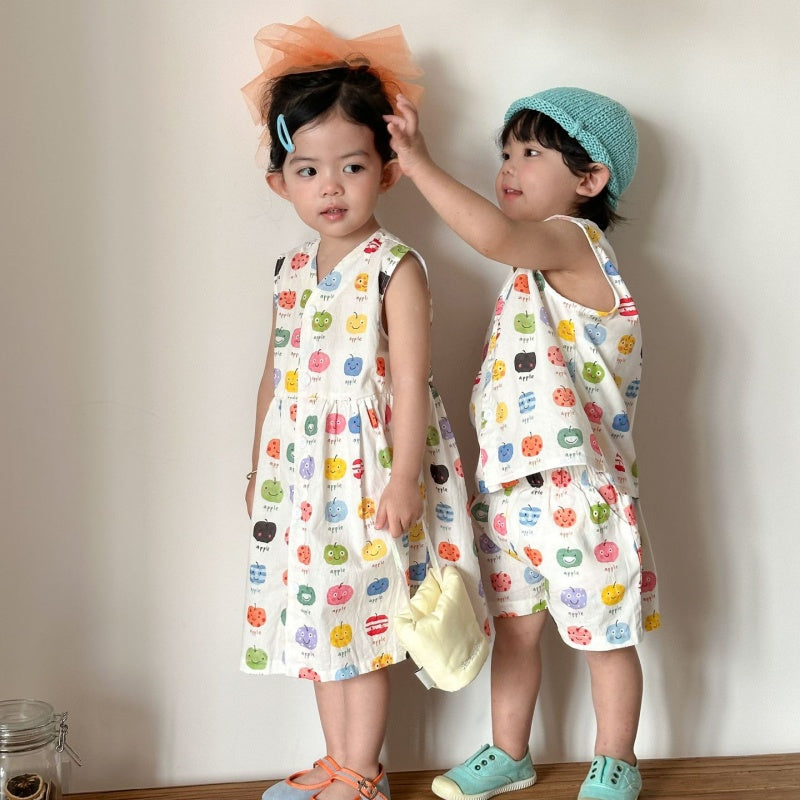 【BABY&KID】夏新作りんご総柄セットアップ、ワンピースSK104708