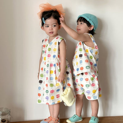【BABY&KID】夏新作りんご総柄セットアップ、ワンピースSK104708