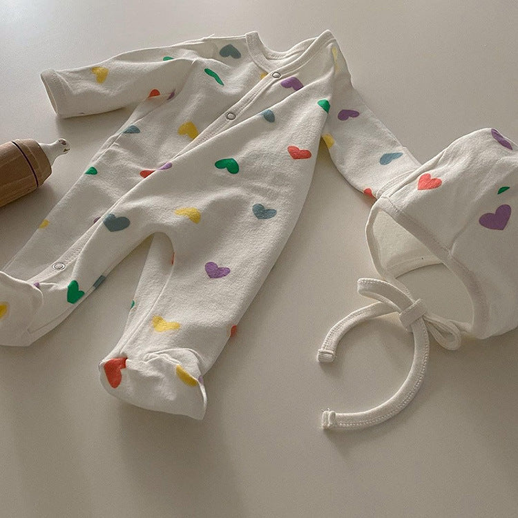【BABY】カラフルハートロンパース、オールインワン、レギンス、帽SK031904