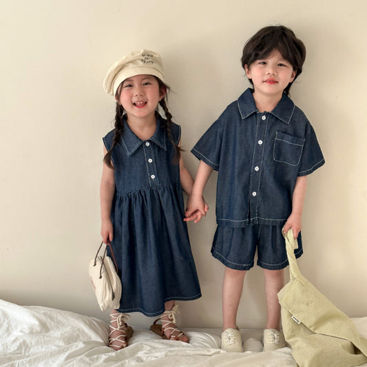 【BABY&KID】夏新作 デニムセットアップ、ワンピースSK063011