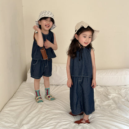 【BABY＆KID】夏新作 ダークデニムベストワンピ、セットアップSK063013
