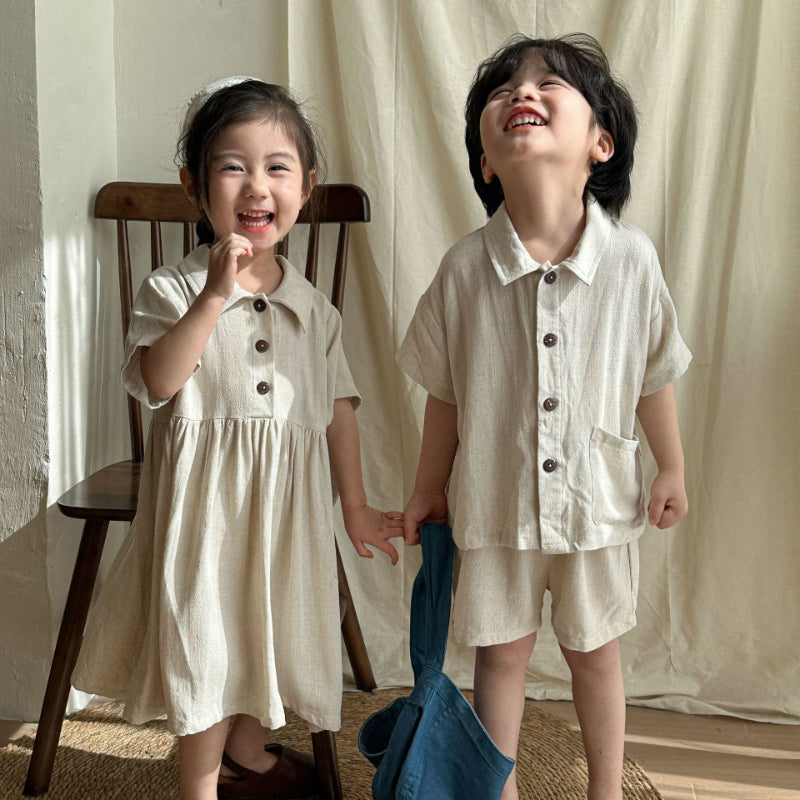 【BABY＆KID】夏新作 ナチュラル亜麻セットアップ、ワンピースSK063016