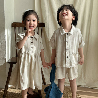【BABY＆KID】夏新作 ナチュラル亜麻セットアップ、ワンピースSK063016