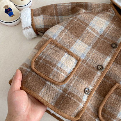 【BABY&KID】冬新作チェック柄フード付きモコモコアウターSK102523