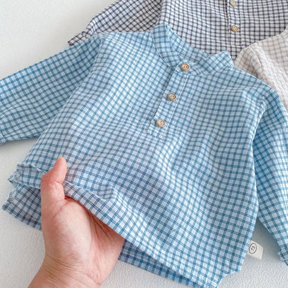 【BABY&KID】韓国風スタンドカラーチェックシャツSK104113