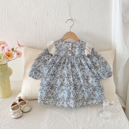 【BABY&KID】レトロ長袖プリントワンピースSK011015