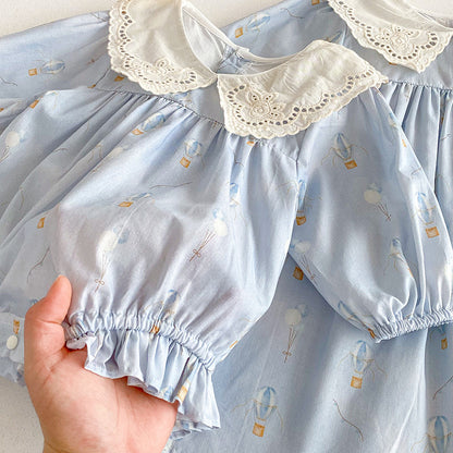 【姉妹服】バルーン刺繍襟ロンパース、ワンピースSK101116