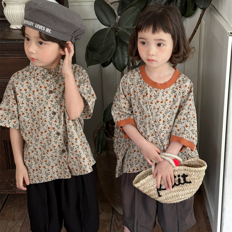 【BABY&KID】夏新作 フラワープリント半袖Tシャツ、シャツSK080506