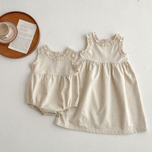 【姉妹服】夏新作 フリル袖ノースリーブロンパース、ワンピースSK081619