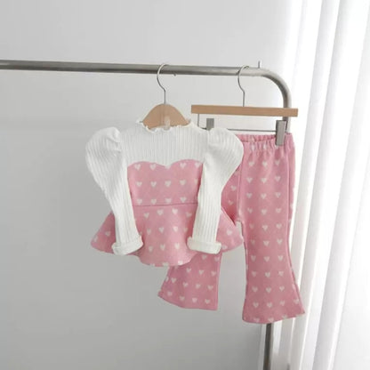 【BABY&KID】パフスリーブハート柄セットアップSK051609