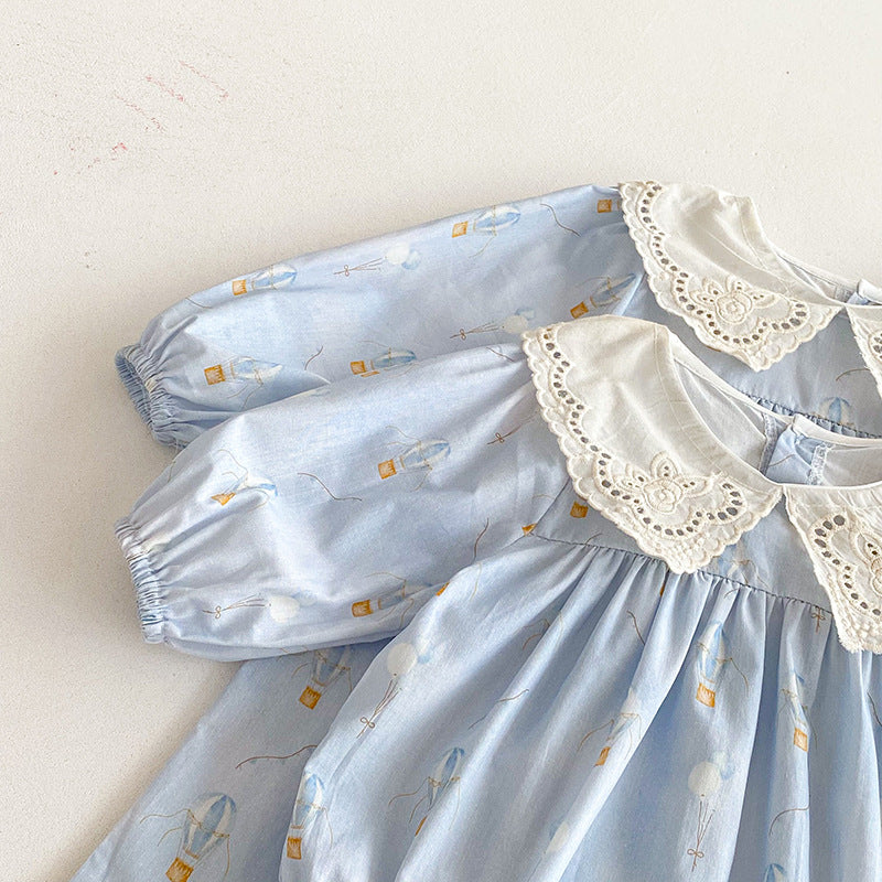 【姉妹服】バルーン刺繍襟ロンパース、ワンピースSK101116