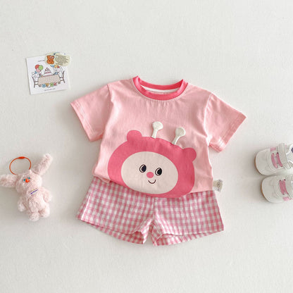 【BABY&KID】夏新作 カートゥーンＴシャツ&チェックパンツSK061803