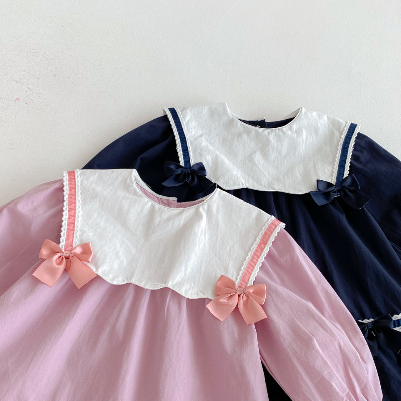 【BABY&KID】学院風カラー蝶結びワンピースSK011025