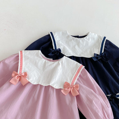 【BABY&KID】学院風カラー蝶結びワンピースSK011025