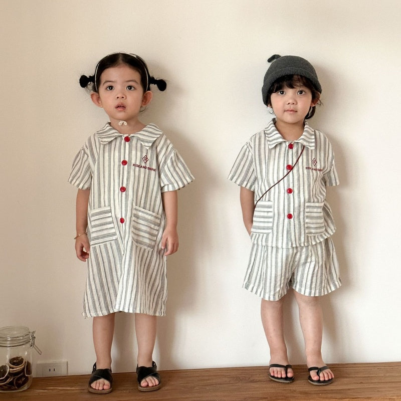 【BABY&KID】夏新作ストライプポケットセットアップ、ワンピースSK104716
