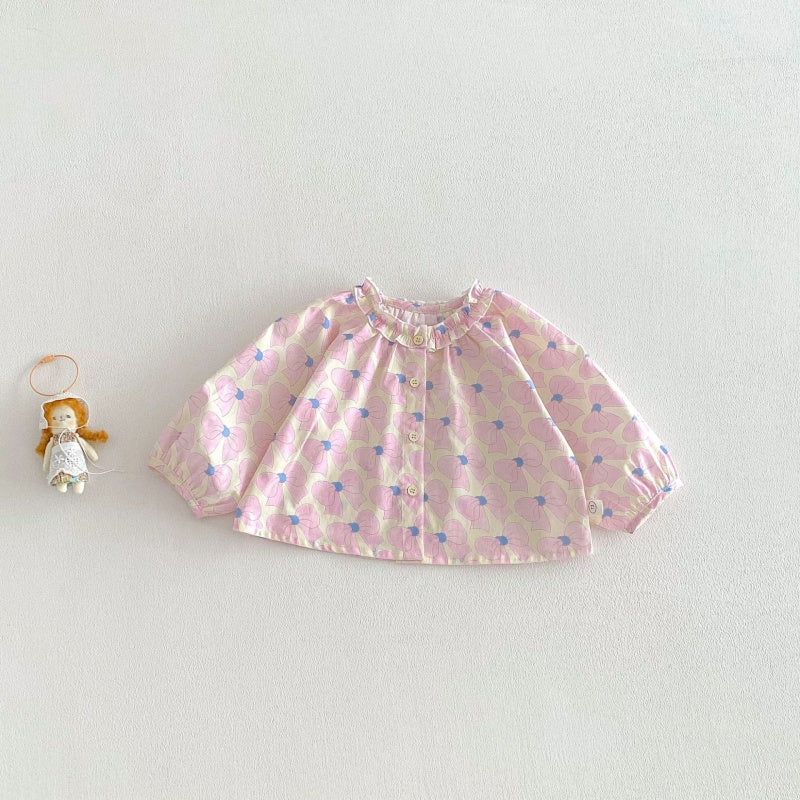 【BABY&KID】蝶結び、うさぎ、花柄プリントシャツSK104116