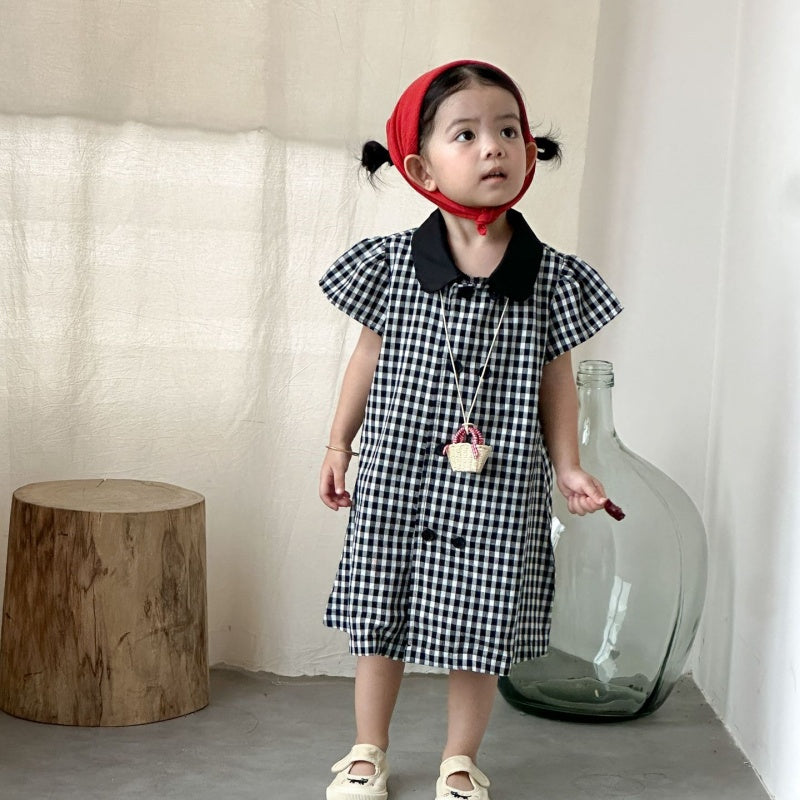 【BABY&KID】夏新作ブラックホワイトチェックセットアップ、ワンピースSK104714