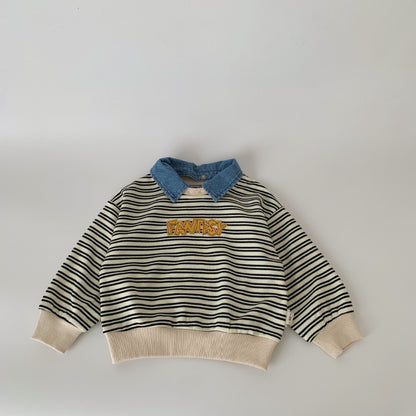 【BABY&KID】着脱可能デニム襟ストライプスウェットSK100523
