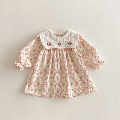 【BABY&KID】韓国風ドールカラー刺繍ワンピースSK011023