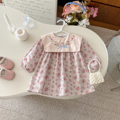 【BABY&KID】花柄刺繍スクエアネックワンピースSK011016