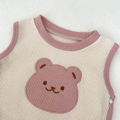 【BABY&KID】クマ柄ベスト、カジュアル無地トップス、クマ柄レギンスSK022218