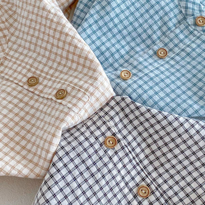 【BABY&KID】韓国風スタンドカラーチェックシャツSK104113