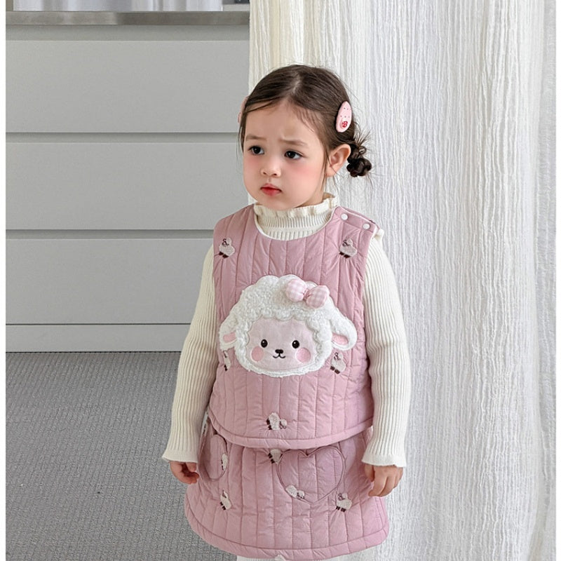 【BABY&KID】冬新作ひつじセットアップ、フリル襟ニットSK108317