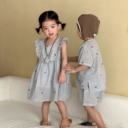 【BABY&KID】夏新作ブルーホワイトストライプセットアップ、ワンピースSK104723