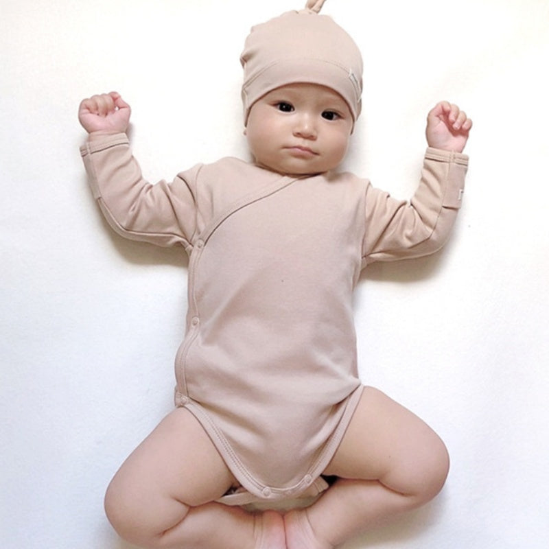 【BABY】北欧風コットンサイドボタンロンパース＆帽子SK102320