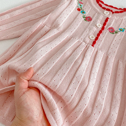 【BABY&KID】フリル襟花刺繍ニットワンピースSK104119