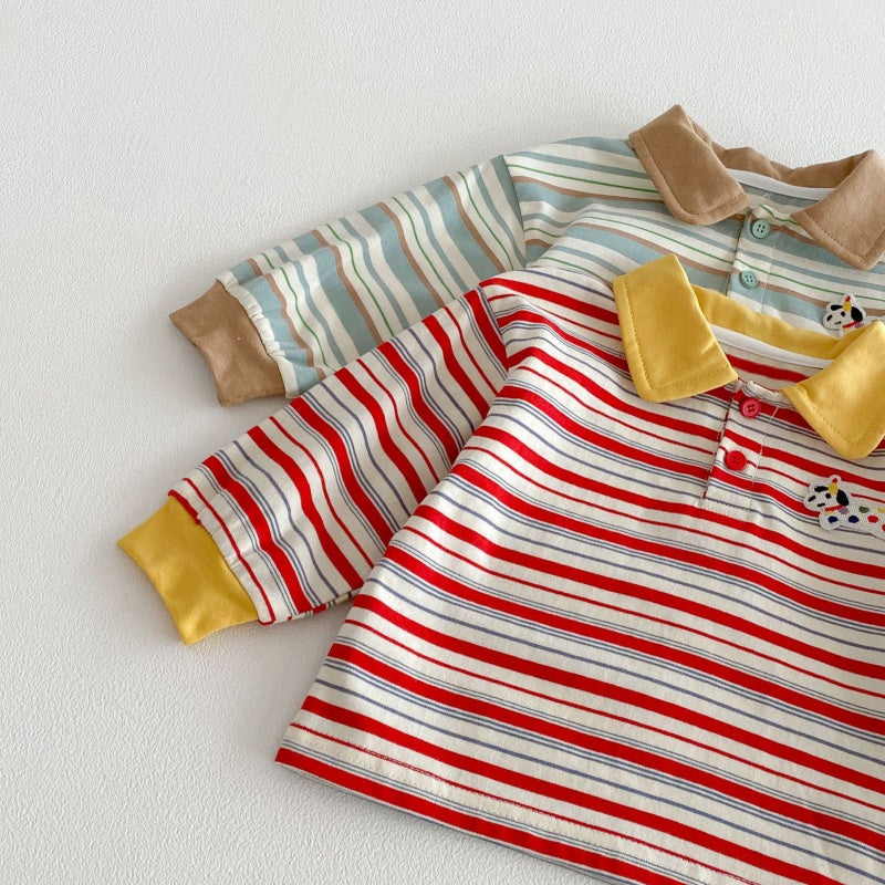 【BABY&KID】韓国風マルチボーダーPolo長袖TシャツSK104308